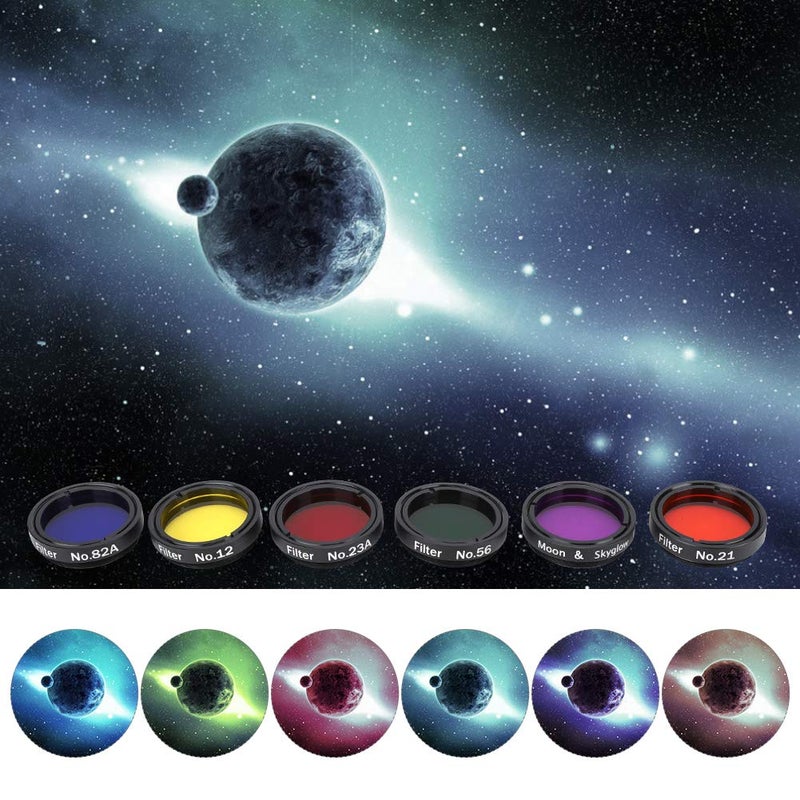 Qiterr 6 PCS 1.25Inch Colorful Telescope Filter Kit, Telescope Moon Filter with Storage Box for Telescopes Eyepieces Astronomical Telescope Accessories Color Filter Moon Nebula Filter Filter - Image 2